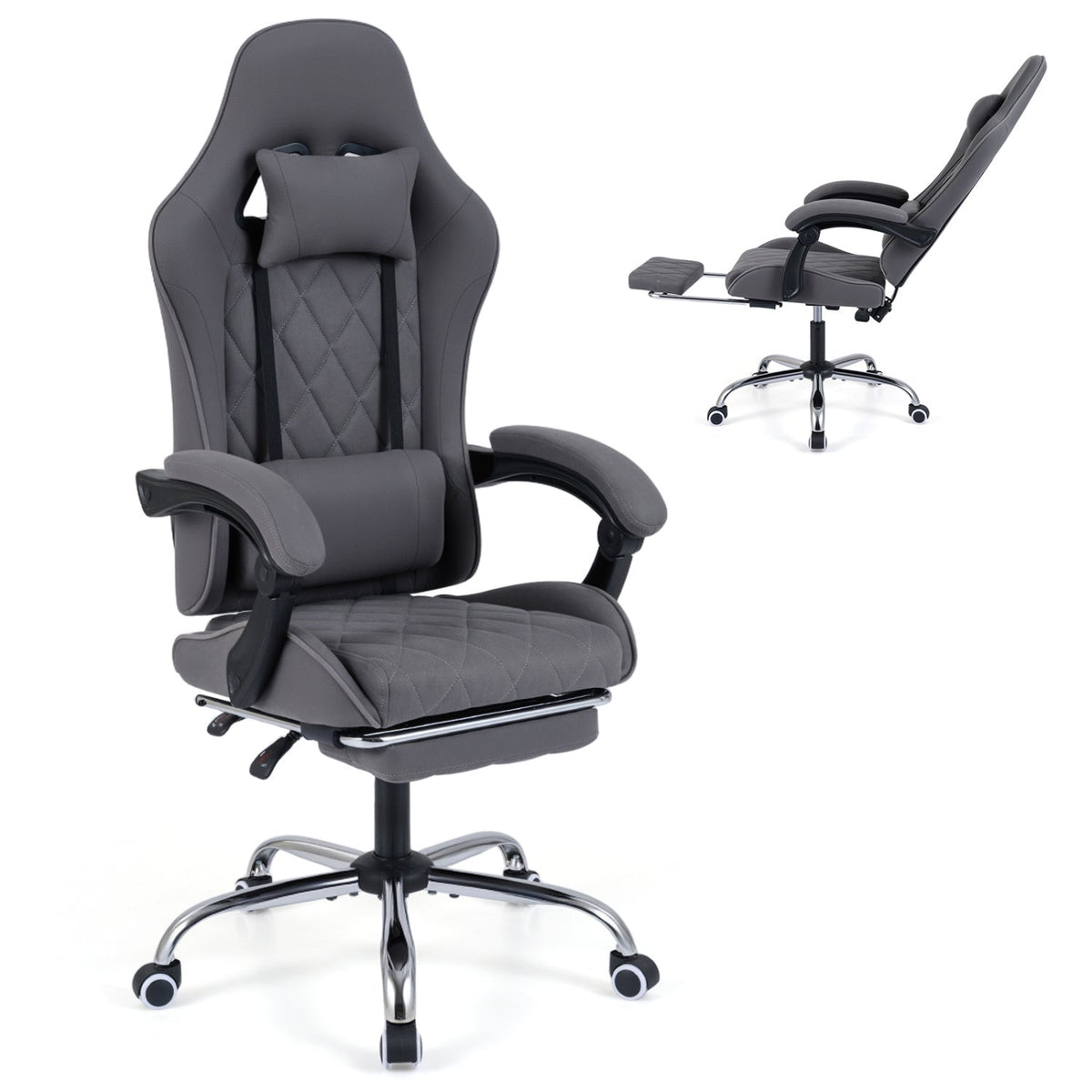 Gaming Chair Height Adjustable Computer Chair with Headrest and Lumbar Support-Gray