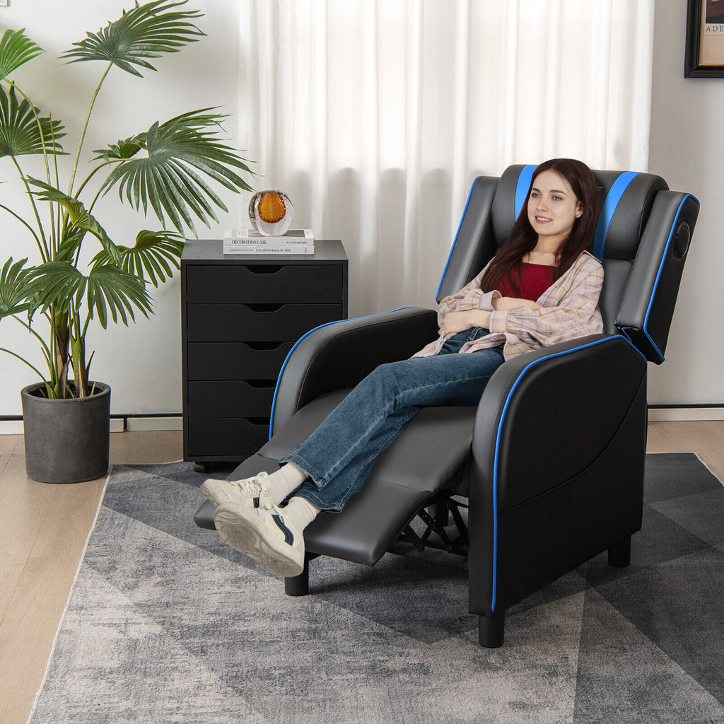 PU Leather Massage Gaming Recliner Chair with Side Pockets