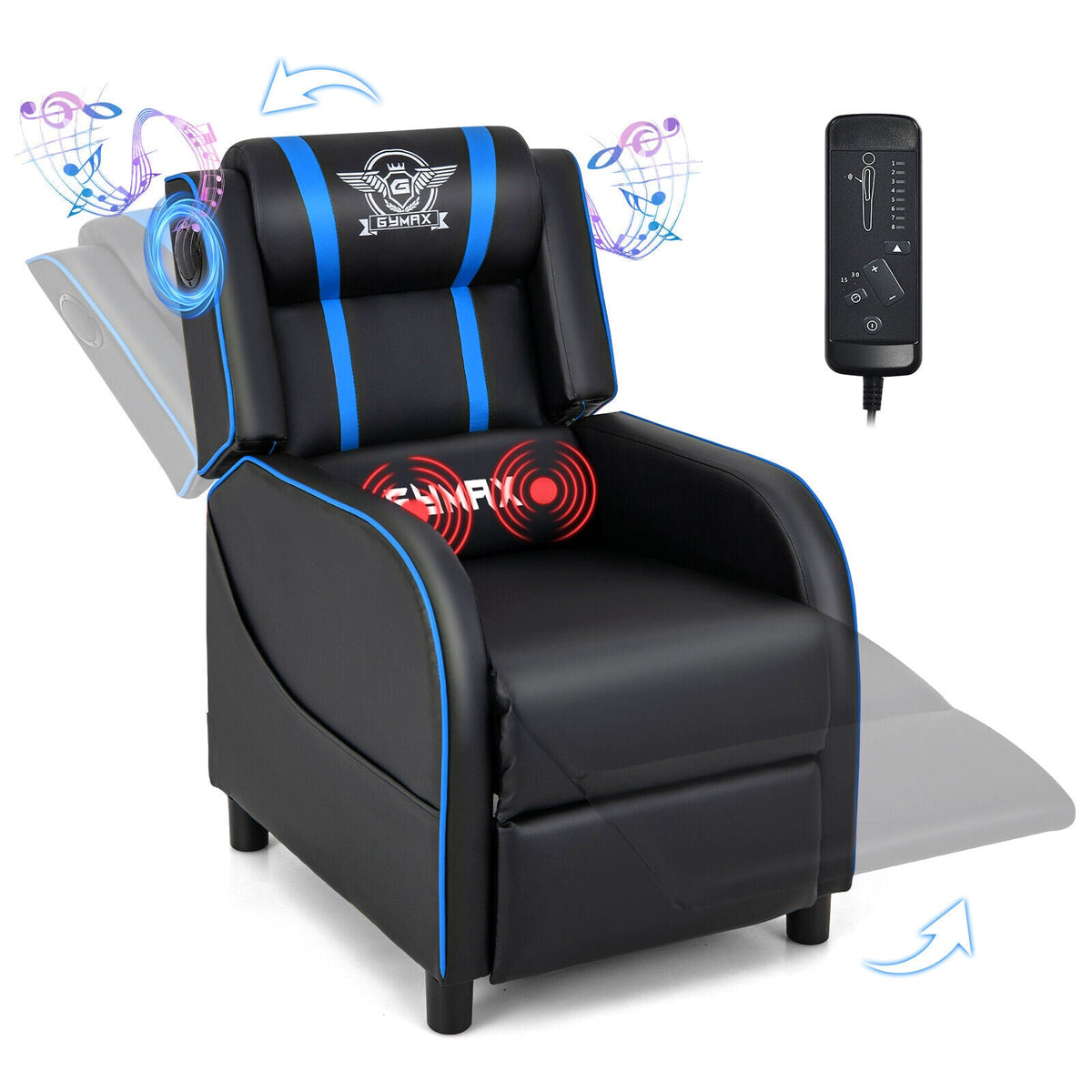 PU Leather Massage Gaming Recliner Chair with Side Pockets