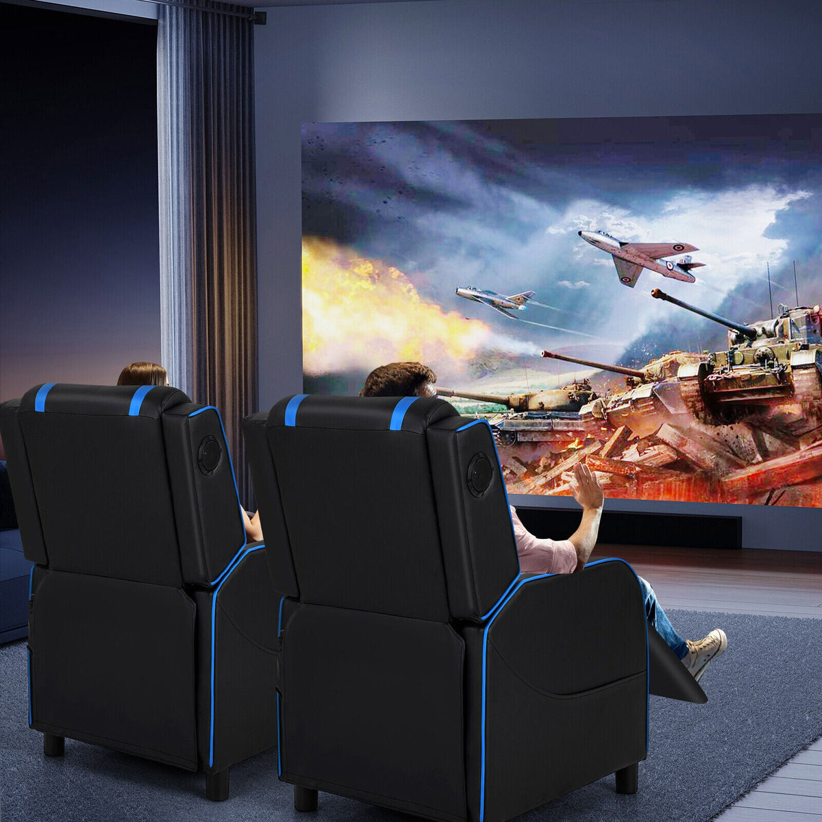 PU Leather Massage Gaming Recliner Chair with Side Pockets