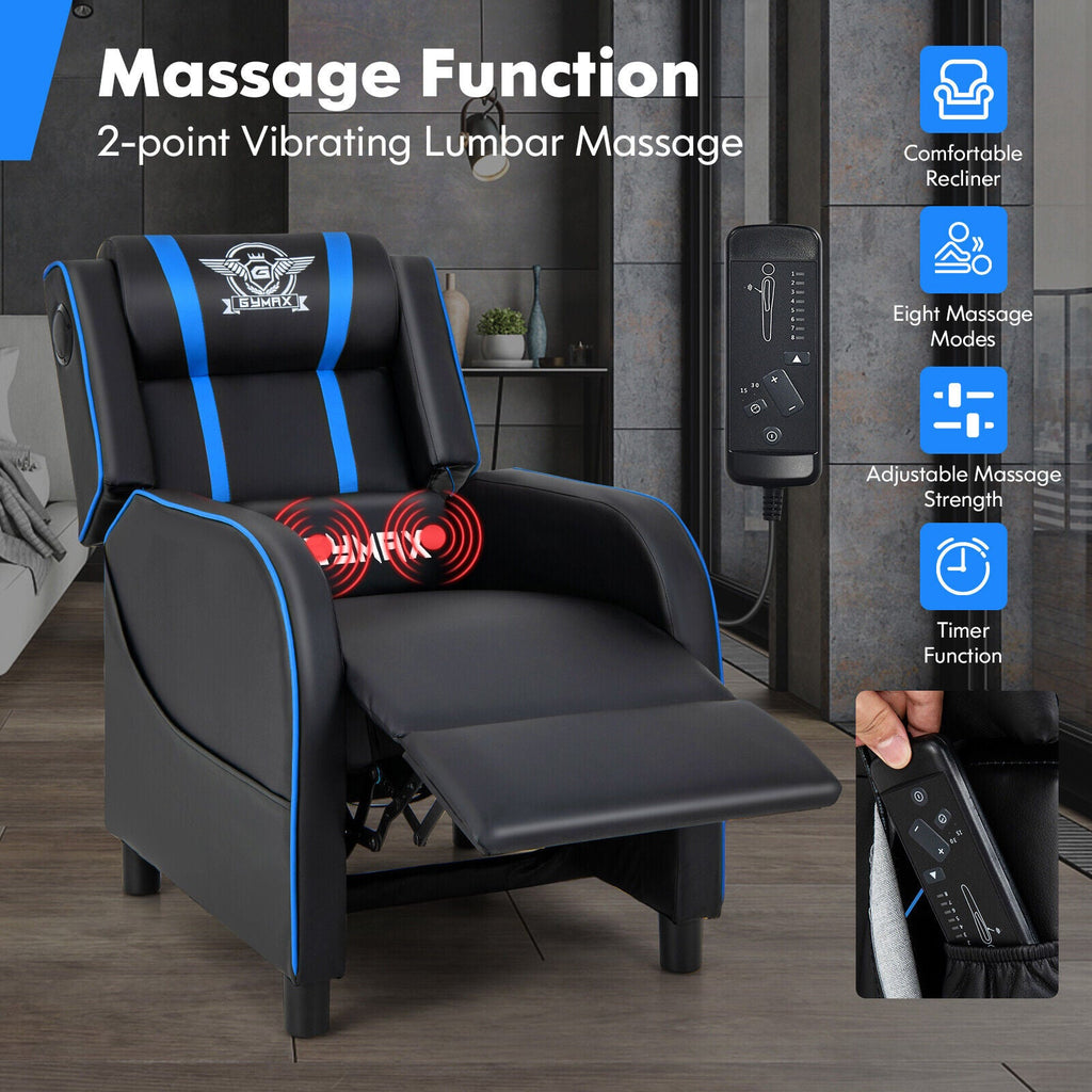 PU Leather Massage Gaming Recliner Chair with Side Pockets