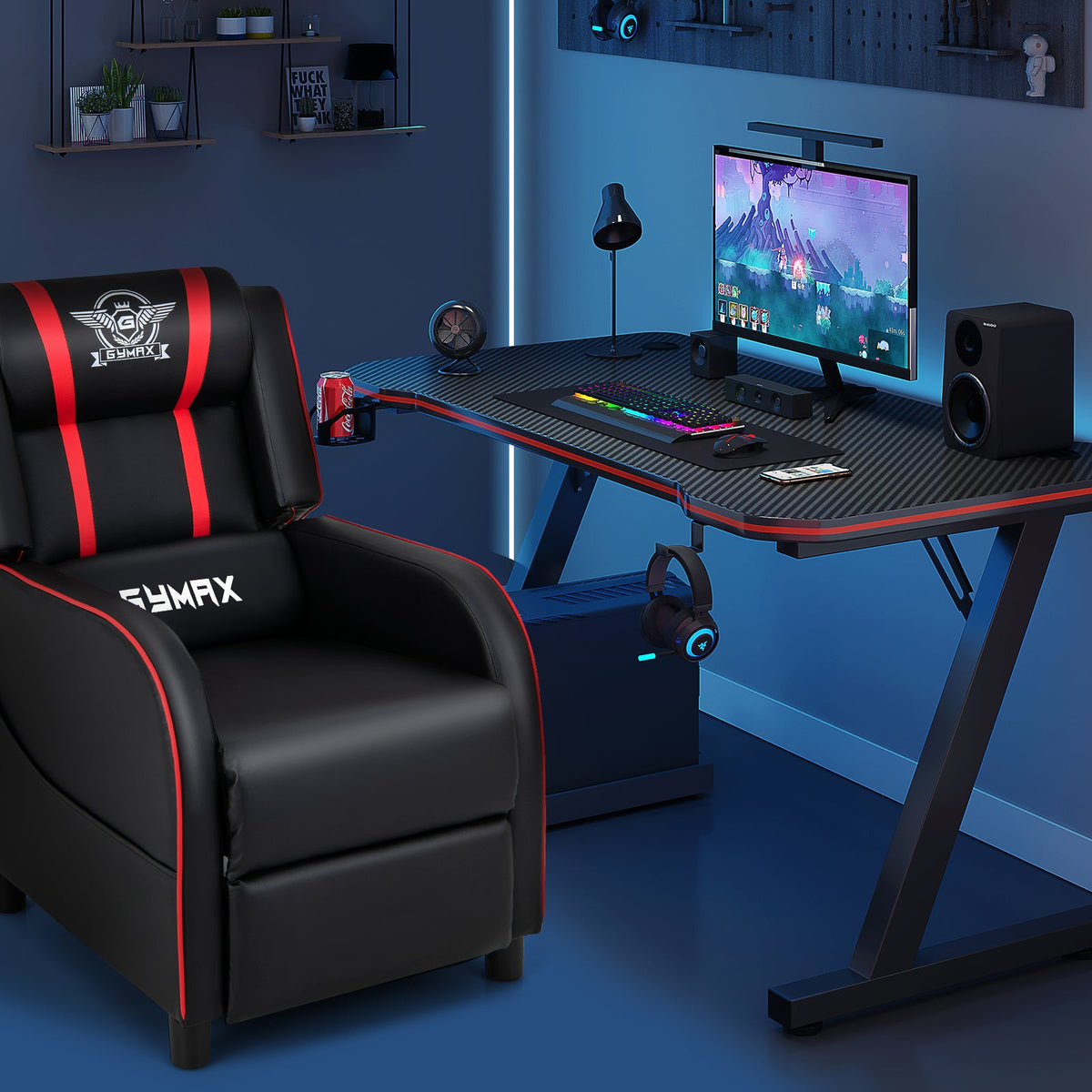 PU Leather Massage Gaming Recliner Chair with Side Pockets