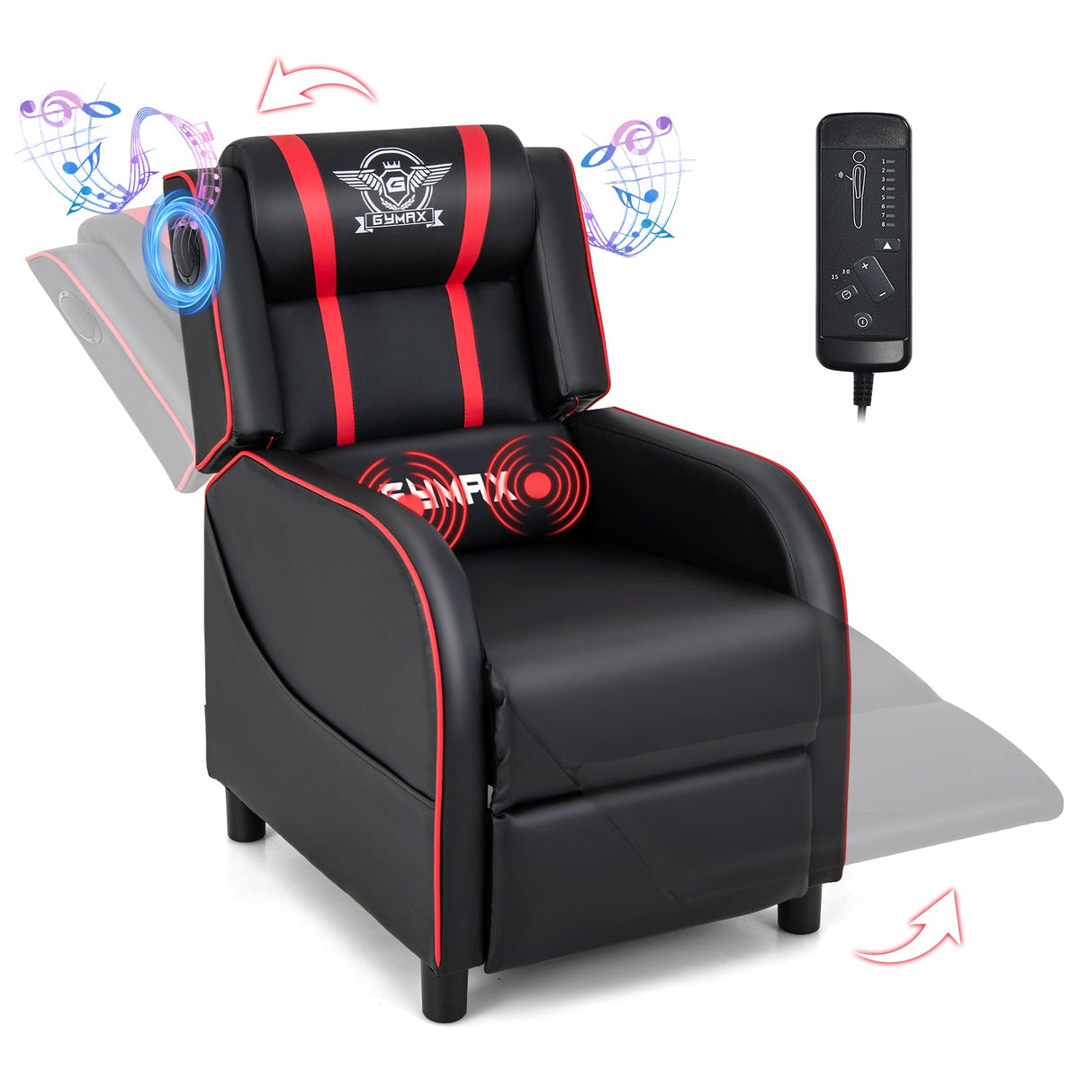 PU Leather Massage Gaming Recliner Chair with Side Pockets