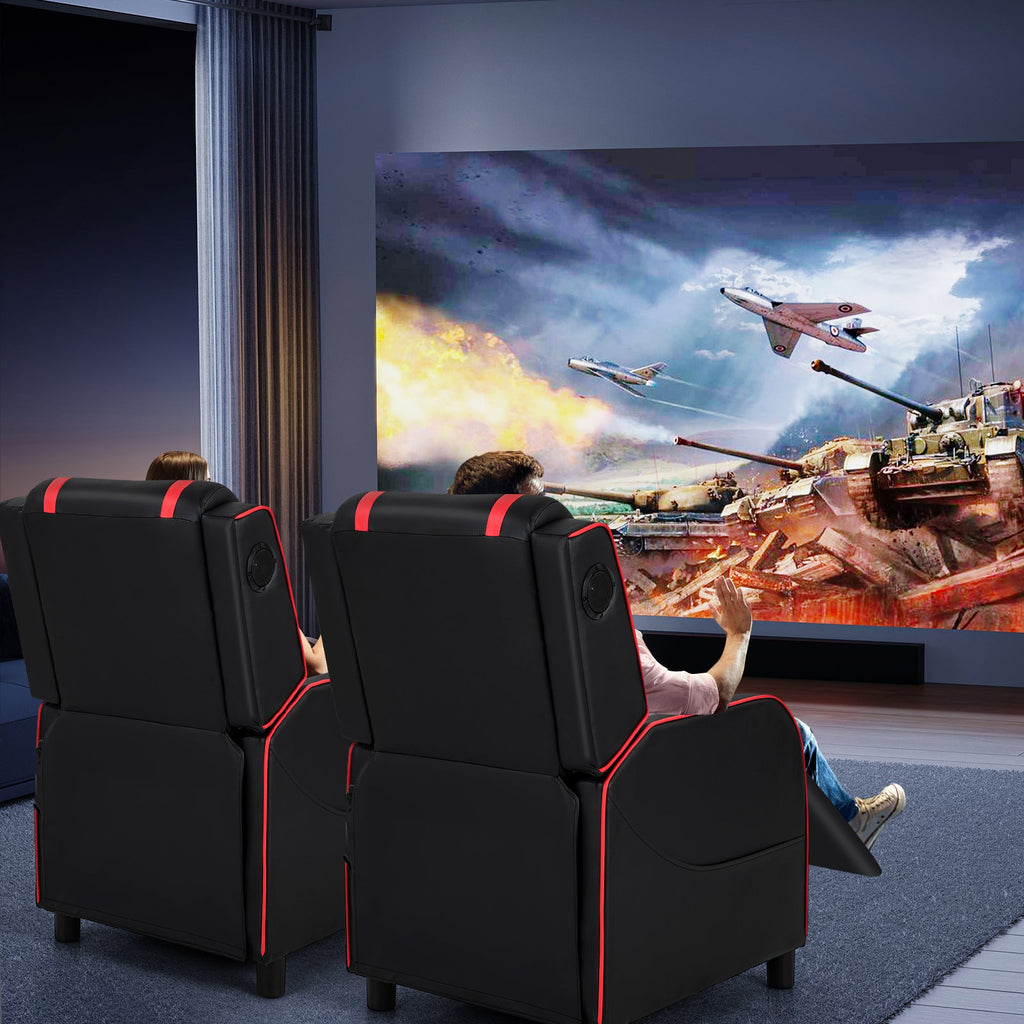 PU Leather Massage Gaming Recliner Chair with Side Pockets