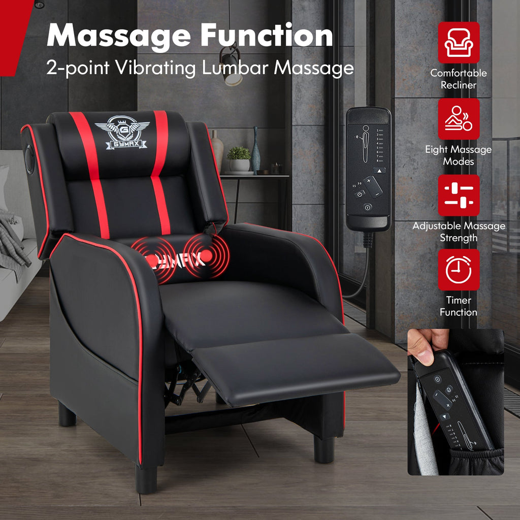 PU Leather Massage Gaming Recliner Chair with Side Pockets